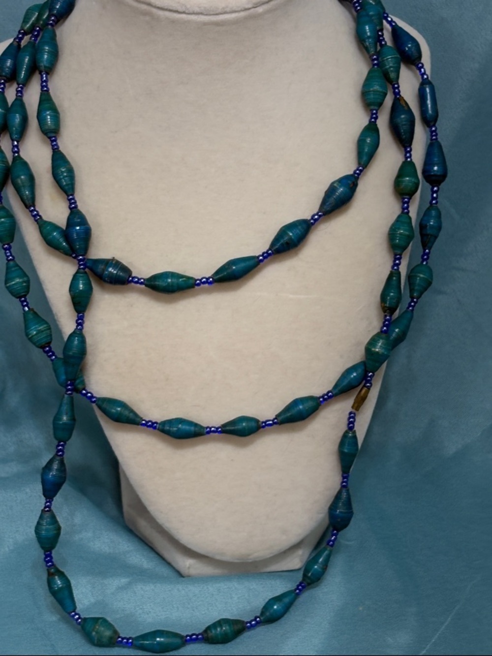 Handmade Teal Paper Bead Necklace